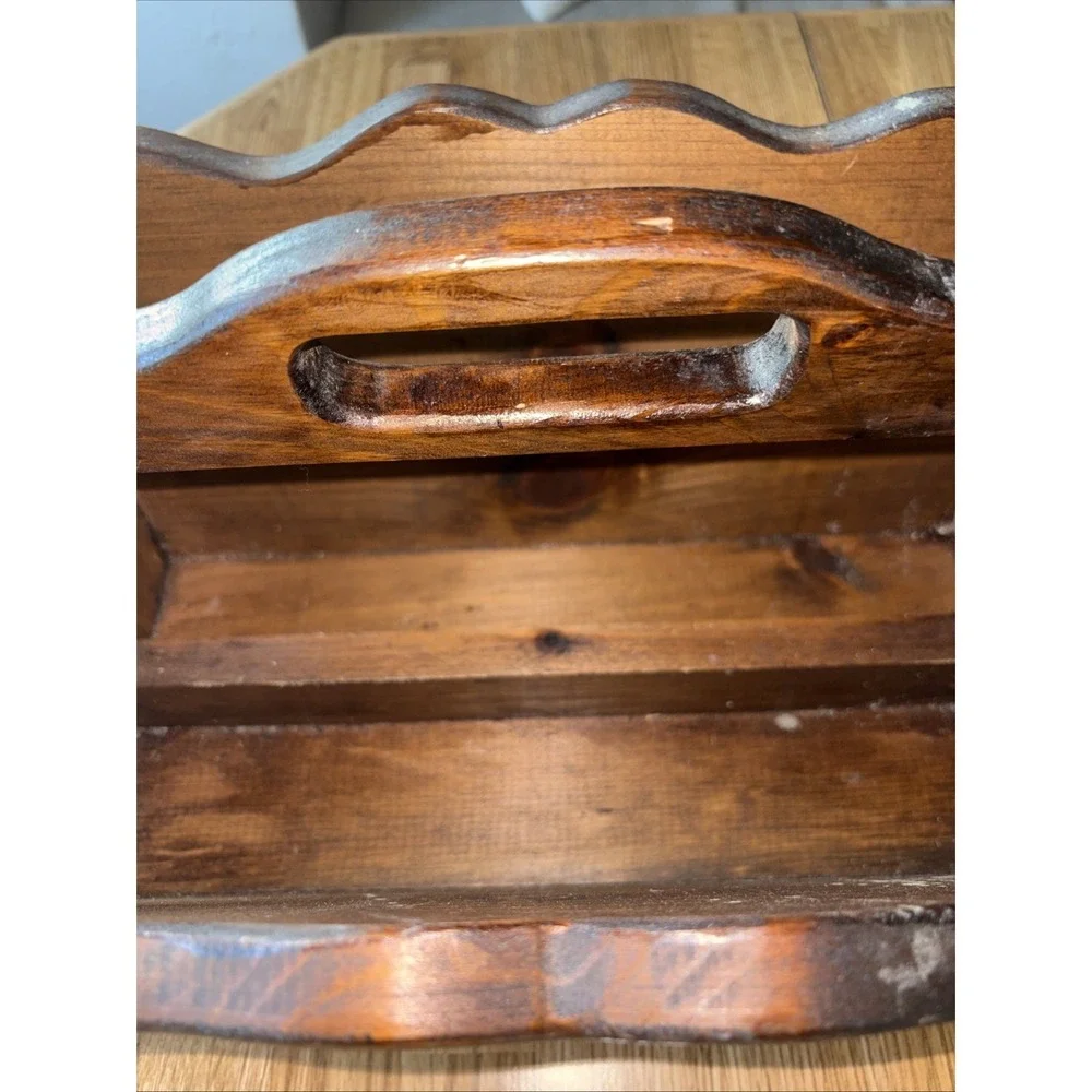 Vintage Solid Wood Mid Century Magazine Record Rack Book Stand Star Cut Out